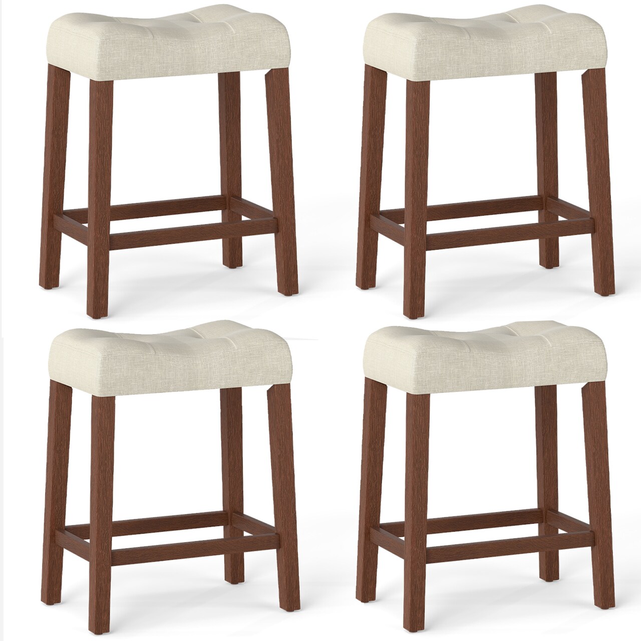 Set of 4 Modern Upholstered Counter Height Bar Stools with Saddle Seat